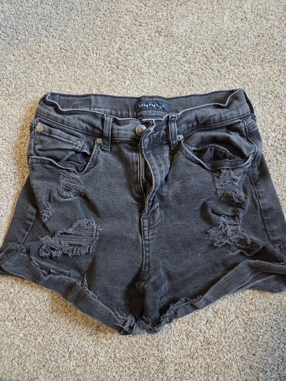 American Eagle Outfitters Distressed Black Mom Jean Shorts